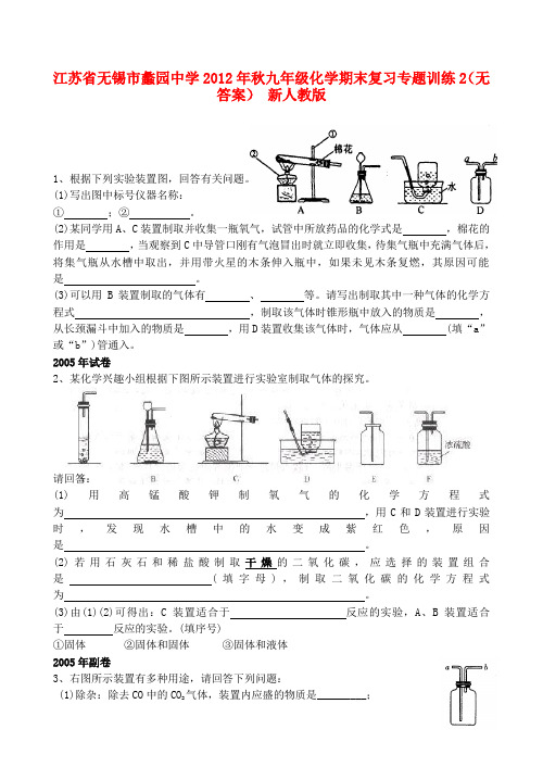 江苏省无锡市秋九年级化学期末复习专题训练2(无答案) 新人教版