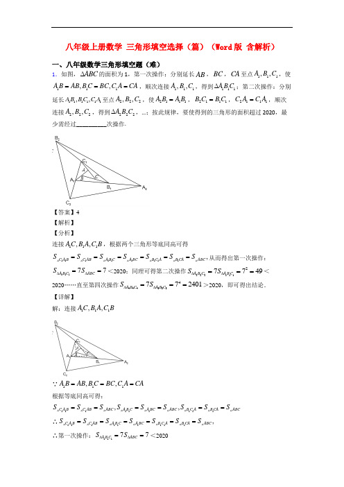 八年级上册数学 三角形填空选择(篇)(Word版 含解析)