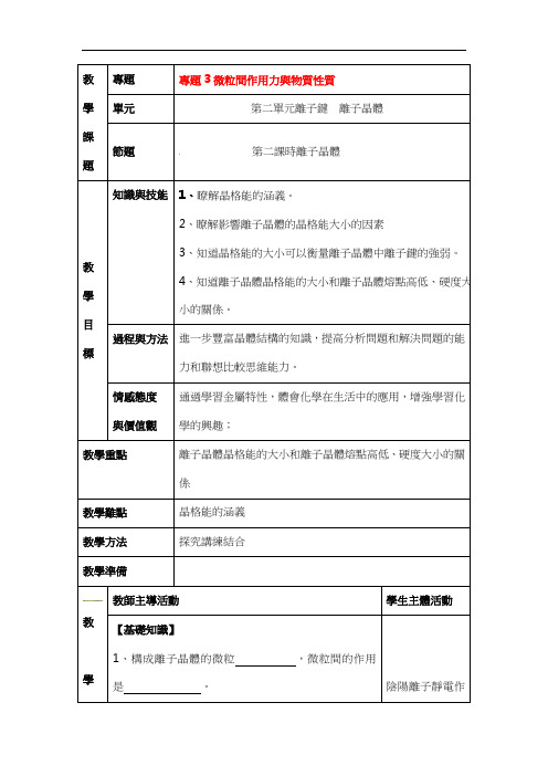 苏教版高一化学教案-微粒间作用力与物质性质