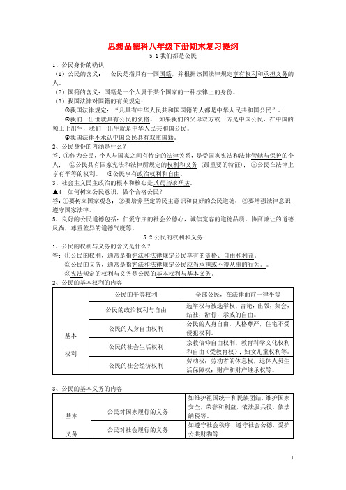 八年级政治下学期期末复习提纲 粤教版(1)