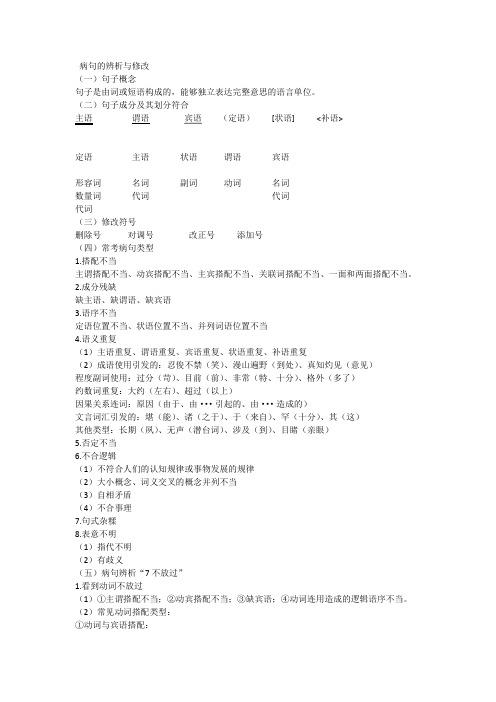 中考病句类型辨析归纳
