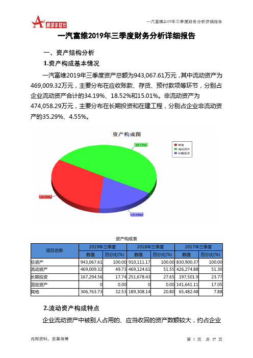 一汽富维2019年三季度财务分析详细报告