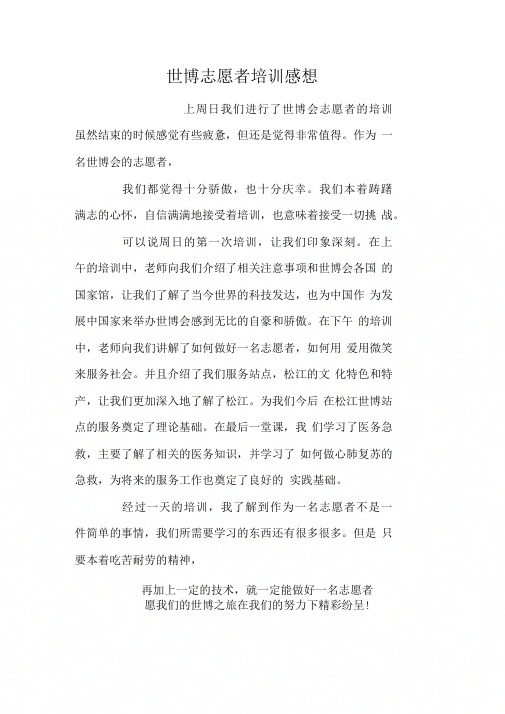 世博志愿者培训感想