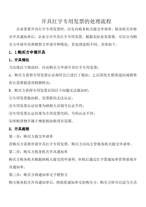 红字发票填开方法及申请单