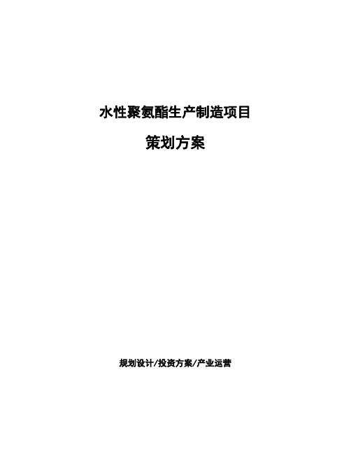 水性聚氨酯生产制造项目策划方案