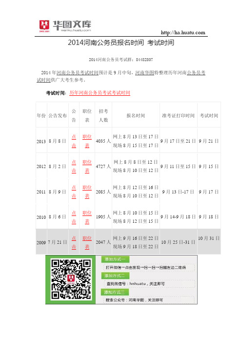 2015河南公务员报名时间 考试时间