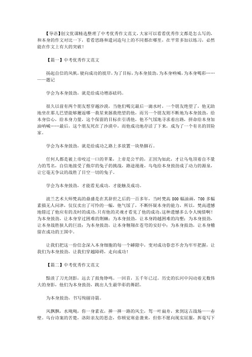 2020年中考优秀作文范文三篇：为自己鼓劲