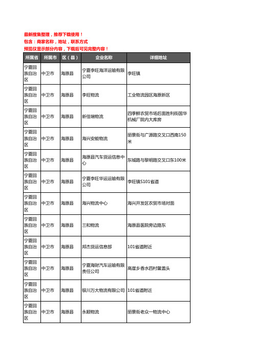 新版宁夏回族自治区中卫市海原县托运企业公司商家户名录单联系方式地址大全17家