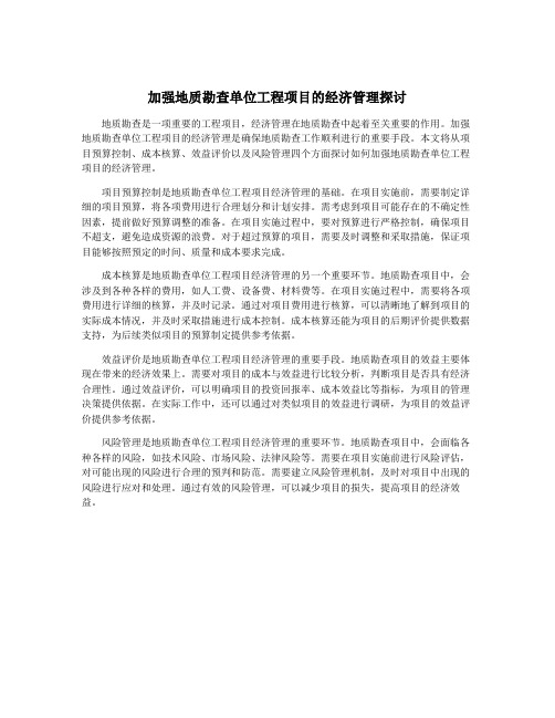 加强地质勘查单位工程项目的经济管理探讨