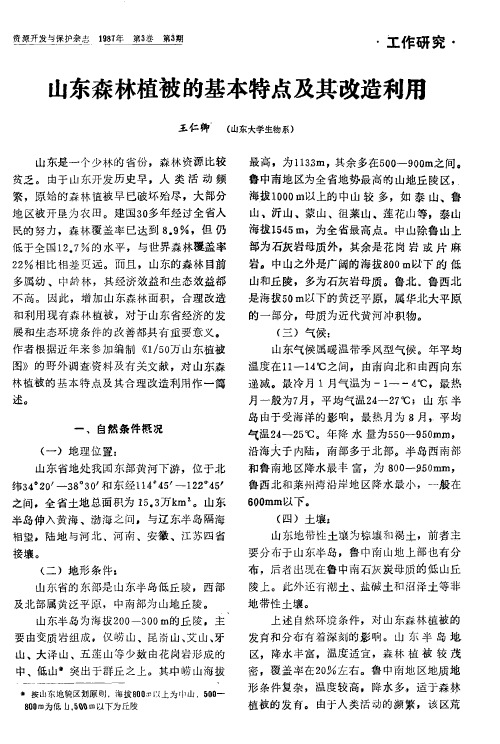 山东森林植被的基本特点及其改造利用