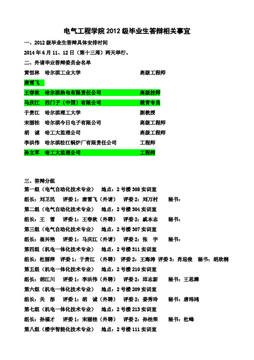2012级毕业生答辩相关事宜