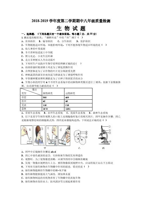 2018-2019第二学期八年级期中生物试题