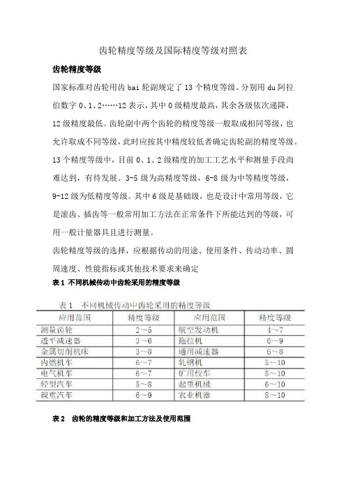 齿轮精度等级及国际精度等级对照表