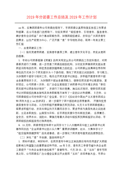 2019年分团委工作总结及2019年工作计划