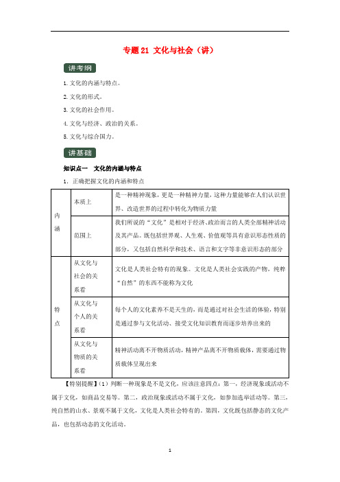 2020年高考政治一轮复习专题21文化与社会(讲义)(含解析)(必修3)