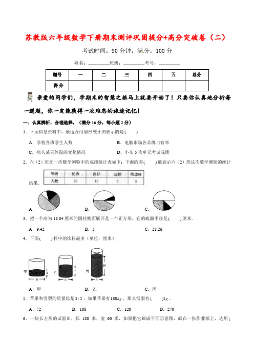 六年级数学下册期末测评巩固提分+高分突破卷(二)苏教版(含答案)