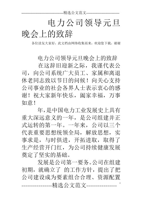 电力公司领导元旦晚会上的致辞