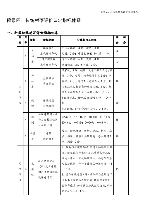 (完整word)传统村落评价指标体系