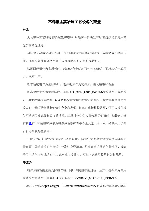 不锈钢主要冶炼工艺设备的配置