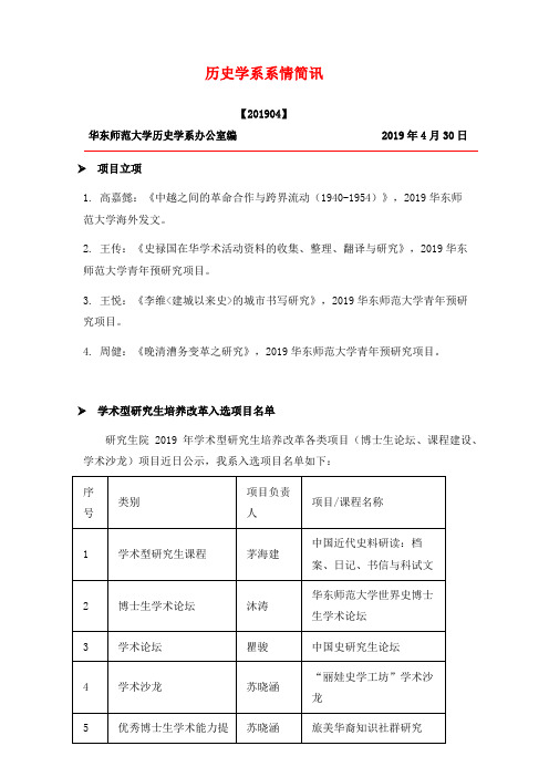 历史学系系情简讯