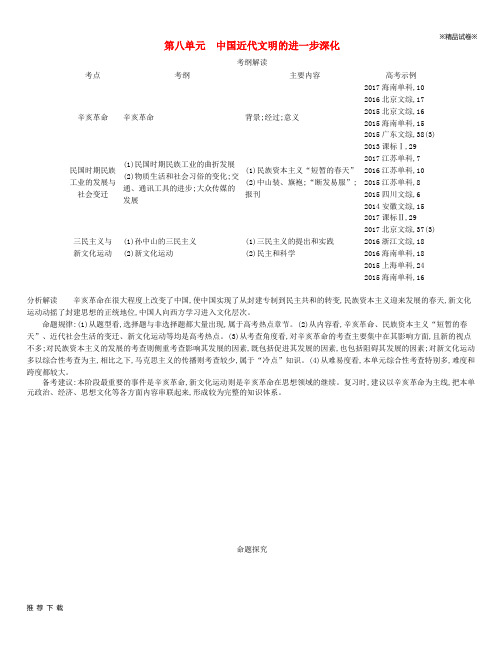 精品(新课标版)2019版高考历史一轮复习 第八单元 中国近代文明的进一步深化讲学案