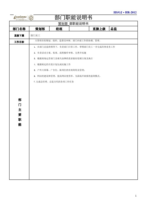 策划部经理岗位职能职责说明书