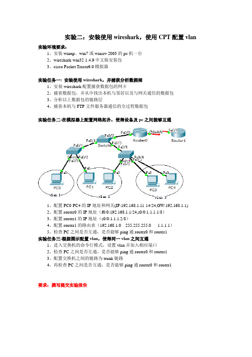 网络实验2：安装使用wireshark,使用CPT配置vlan