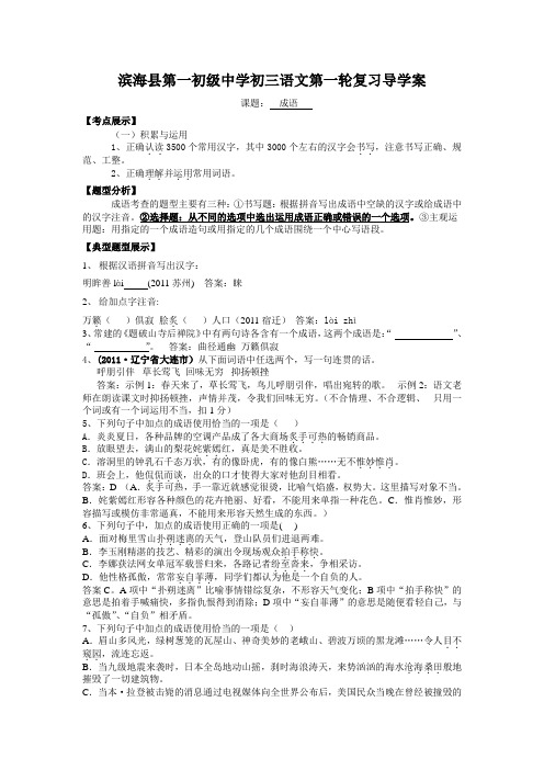 滨海县第一初级中学语文第一轮中考复习导学案：成语综合