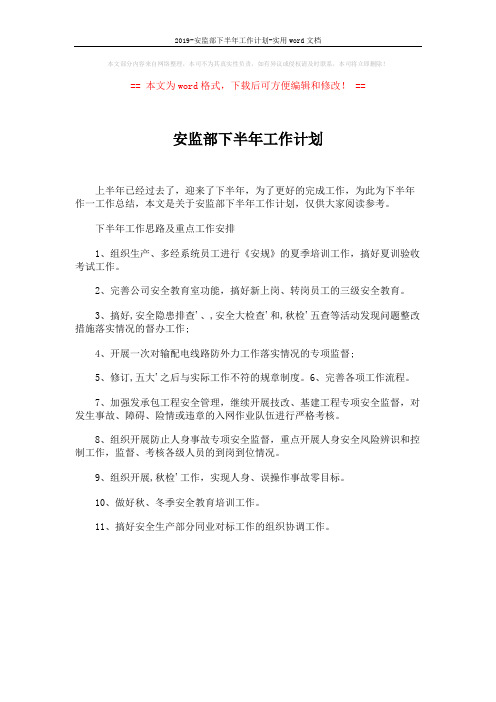 2019-安监部下半年工作计划-实用word文档 (1页)