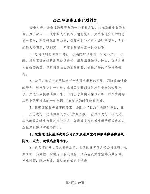 2024年消防工作计划例文(五篇)