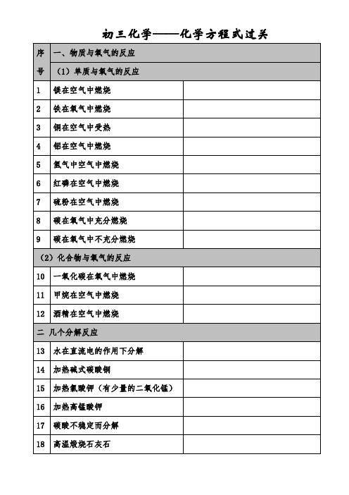 初中化学常见化学方程式过关(含答案)讲解