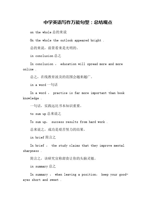 中学英语写作万能句型：总结观点
