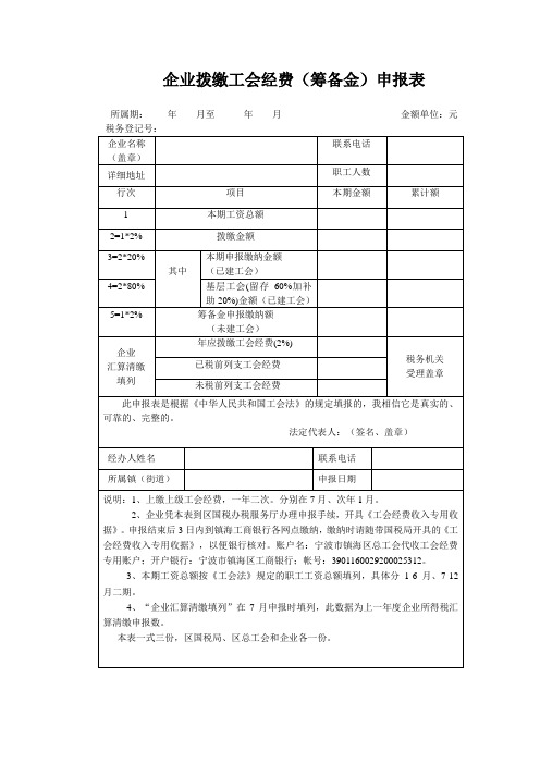 工会经费申报表