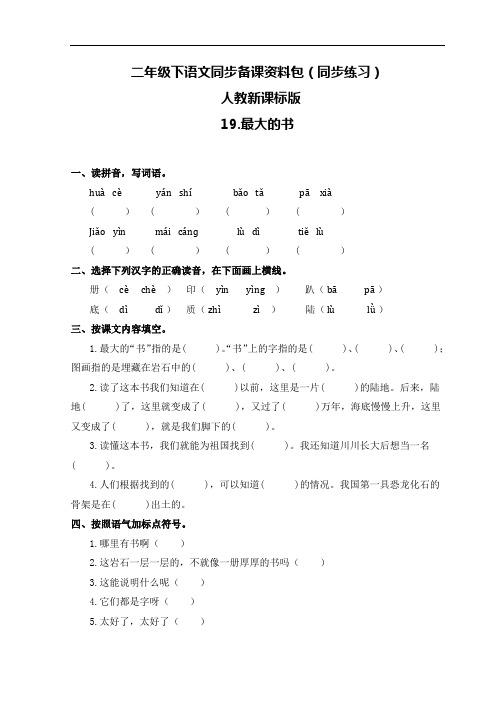 【精品】二年级下册语文同步练习-19.最大的书人教新课标
