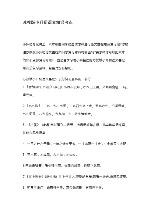 苏教版小升初语文知识考点