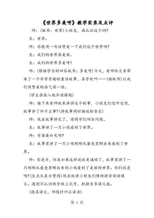 《世界多美呀》教学实录及点评-word
