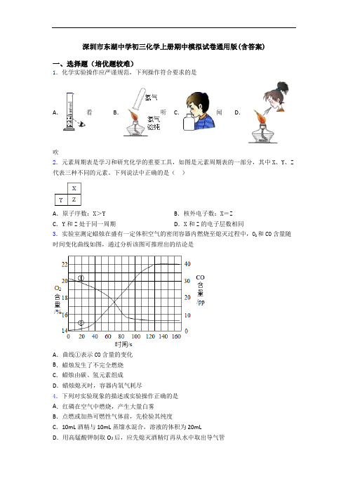 深圳市东湖中学初三化学初三化学上册期中模拟试卷通用版(含答案)