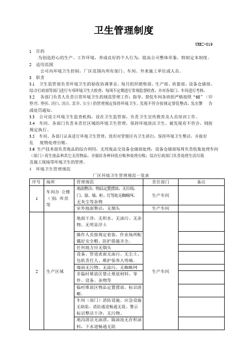 卫生管理制度(质量手册)
