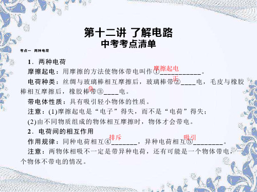 2020年中考物理 第十二讲 了解电路ppt