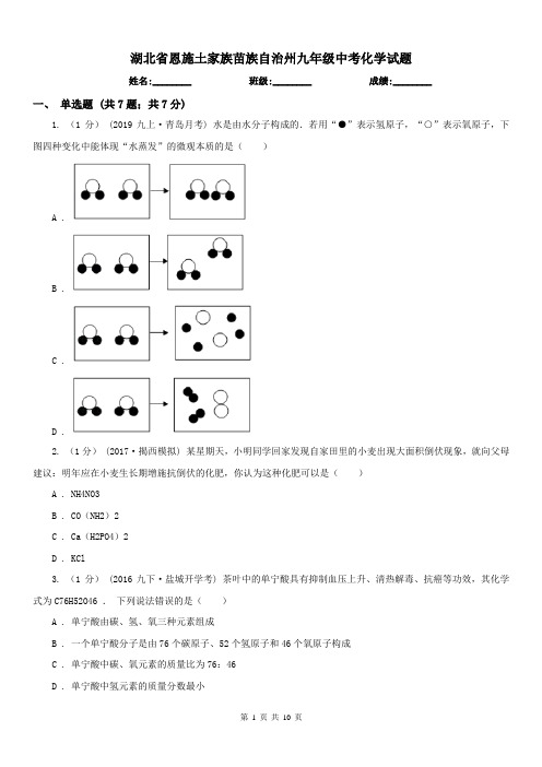 湖北省恩施土家族苗族自治州九年级中考化学试题