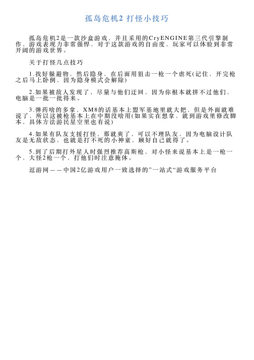 孤岛危机2打怪小技巧