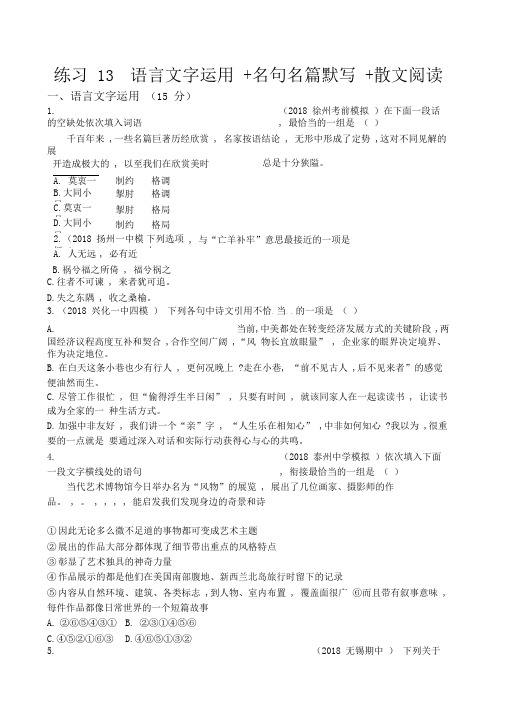 2019高考语文(江苏)考前提分练：提升练习练全辑(13)