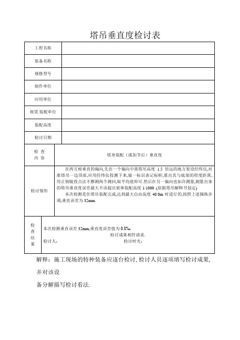 塔吊垂直度检查表