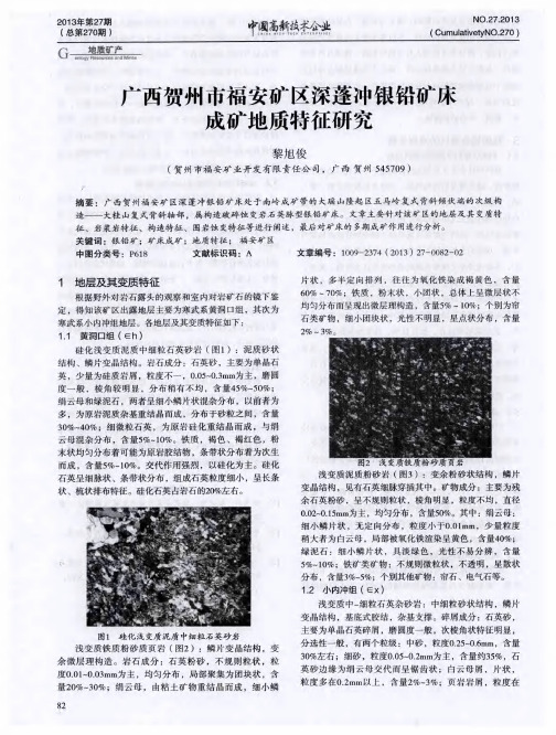 广西贺州市福安矿区深蓬冲银铅矿床成矿地质特征研究