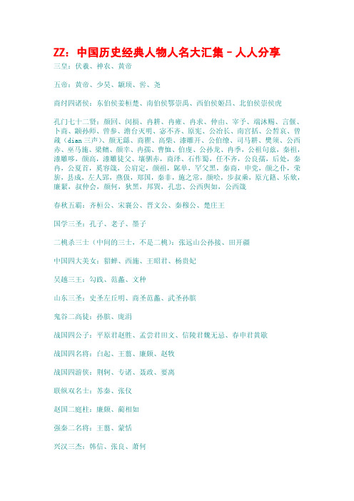 ZZ：中国历史经典人物人名大汇集–人人分享