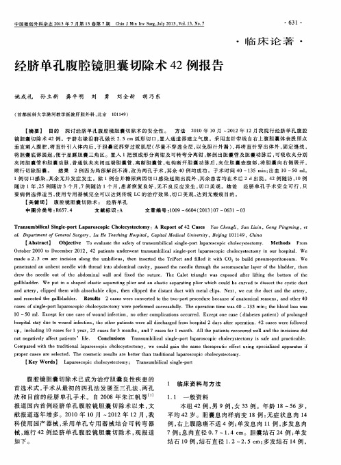 经脐单孔腹腔镜胆囊切除术42例报告