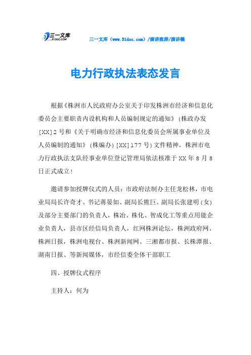 电力行政执法表态发言
