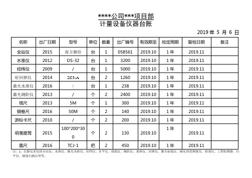 项目部计量设备仪器台账