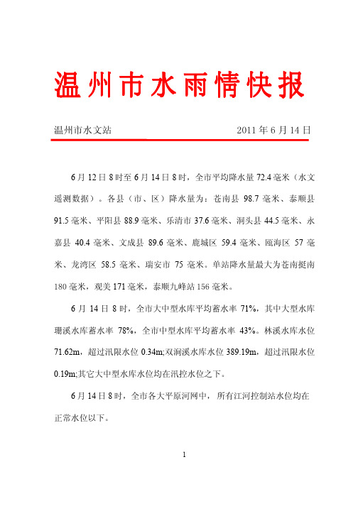 州市水雨情快 报 - 温州水利-政务