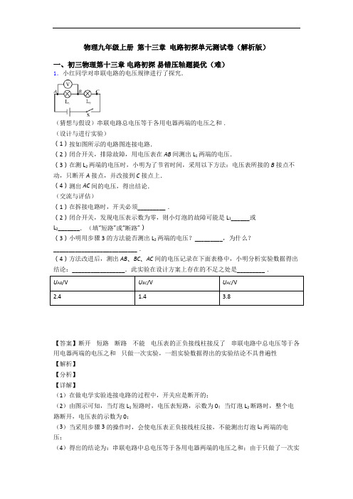 物理九年级上册 第十三章 电路初探单元测试卷(解析版)
